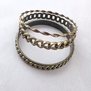 Graziano Italy Bangle Bracelet 3 Piece Set Statement Antiqued Gold